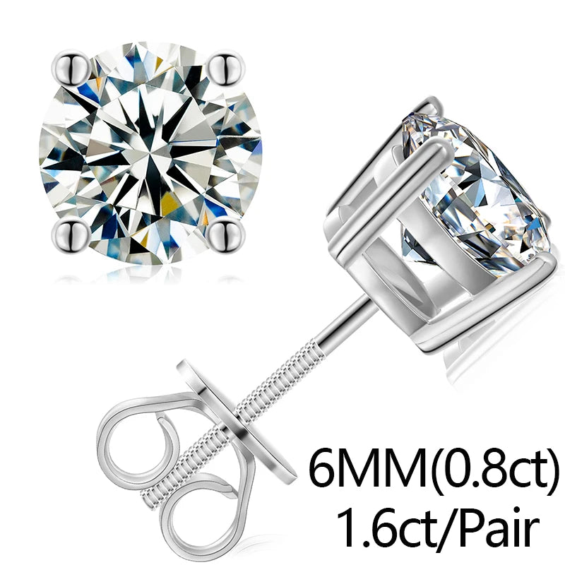 Classic Fashion Real Moissanite Stud Earrings For Women.  Sterling Silver Sparkling Engagement & Wedding Gifts