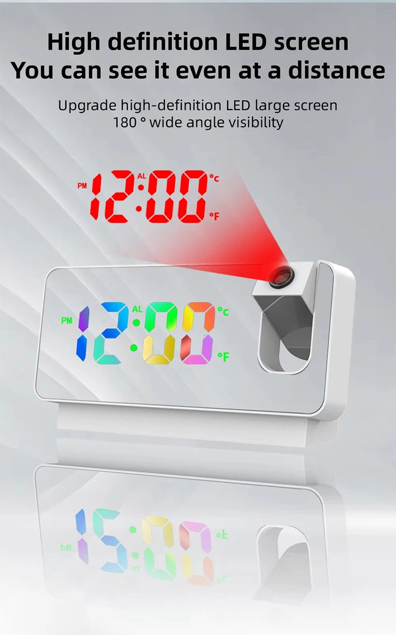 Projection Alarm Clock-  Desk Clock with Large Color LED Display - Rotatable Ceiling/Wall Projector for Bedroom, Office, Bathroom