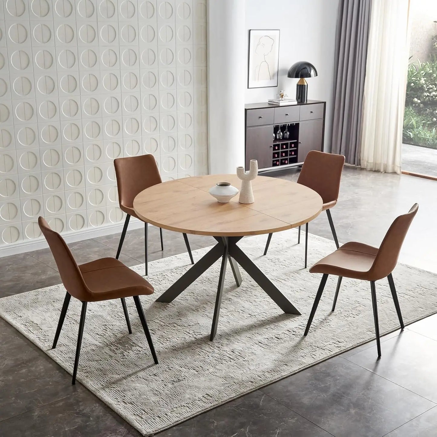 47"  Set, Modern Round Dining Table for 4-6 Person, Steel Legs
