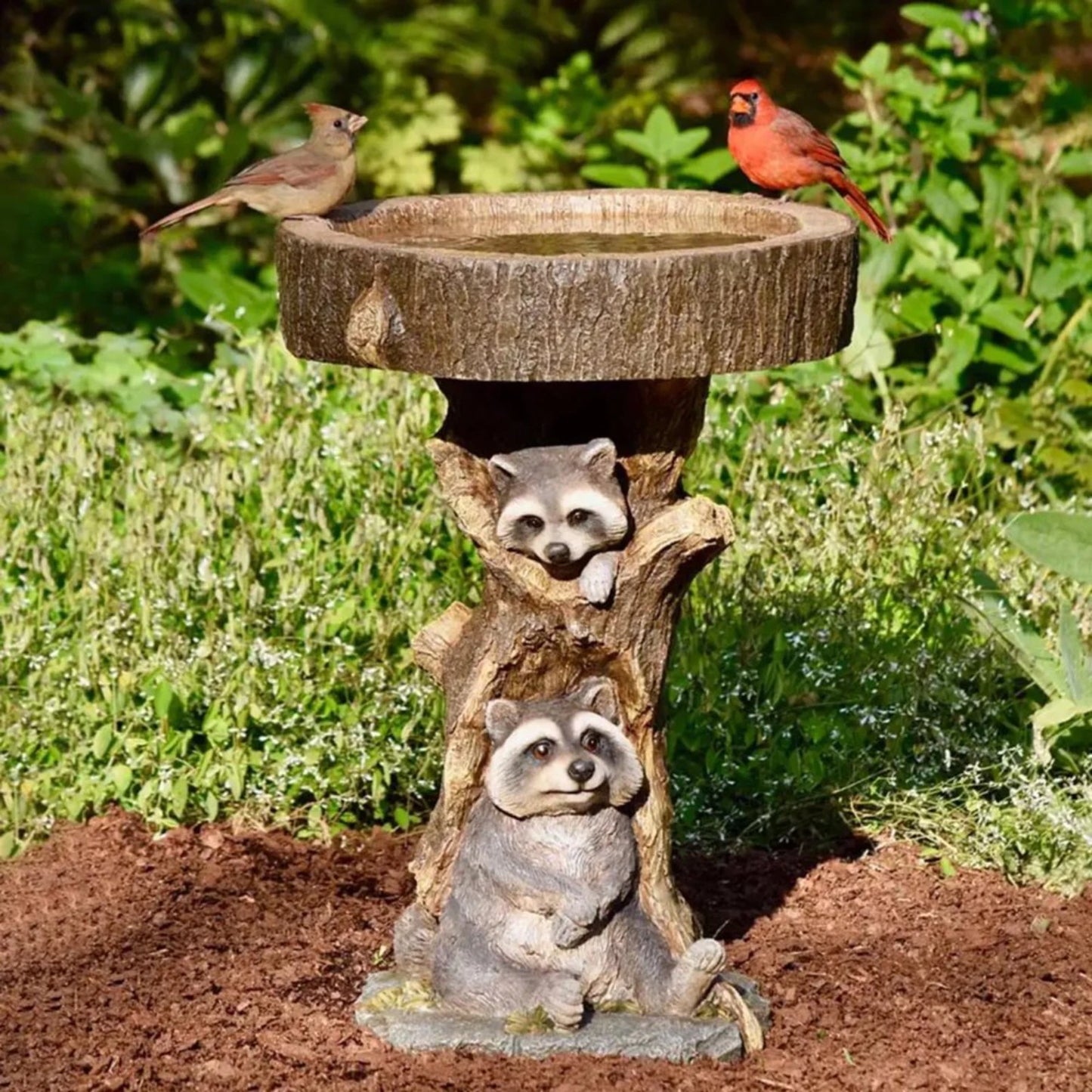 Resin Raccoon Birdbath, - Polyresin Antique Garden Bird Bath For Home Garden Yard
