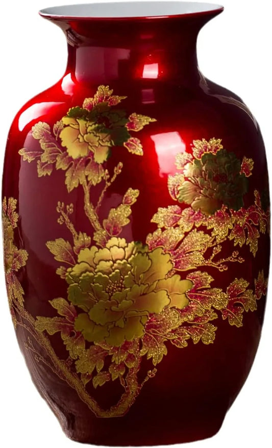 Ceramic Oriental Vase - Flower Vases Decorated with Peony Design