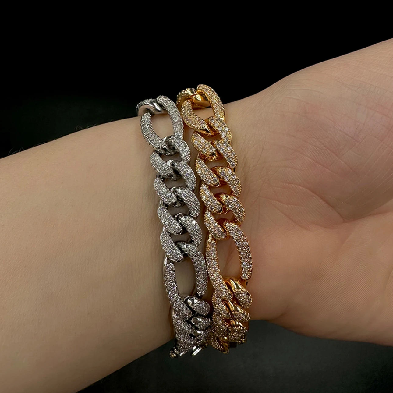 Figaro Bracelet Prong Setting - Real Gold Plated  Jewelry