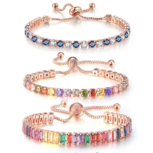 Adjustable Multicolor Tennis Bracelets for Women - Ladies  Rainbow Colorful Zircon Charm Bracelet