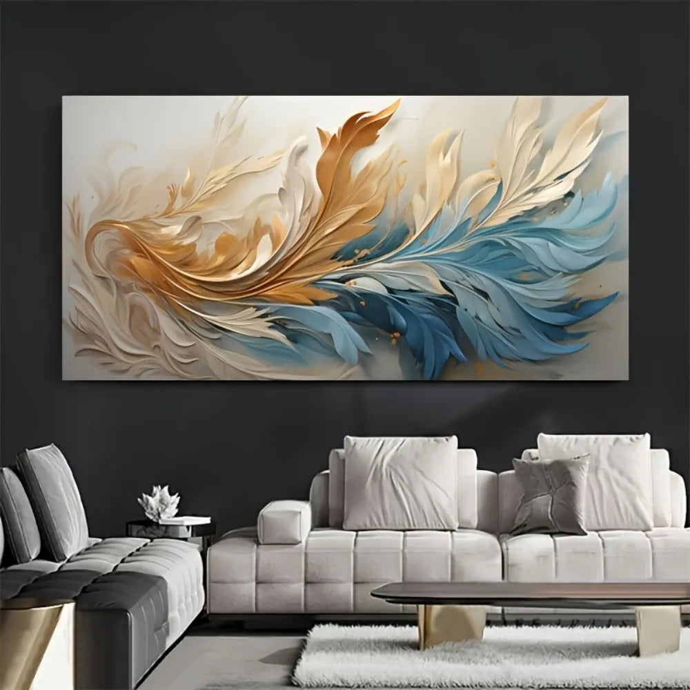 Modern abstract gold feather canvas art,