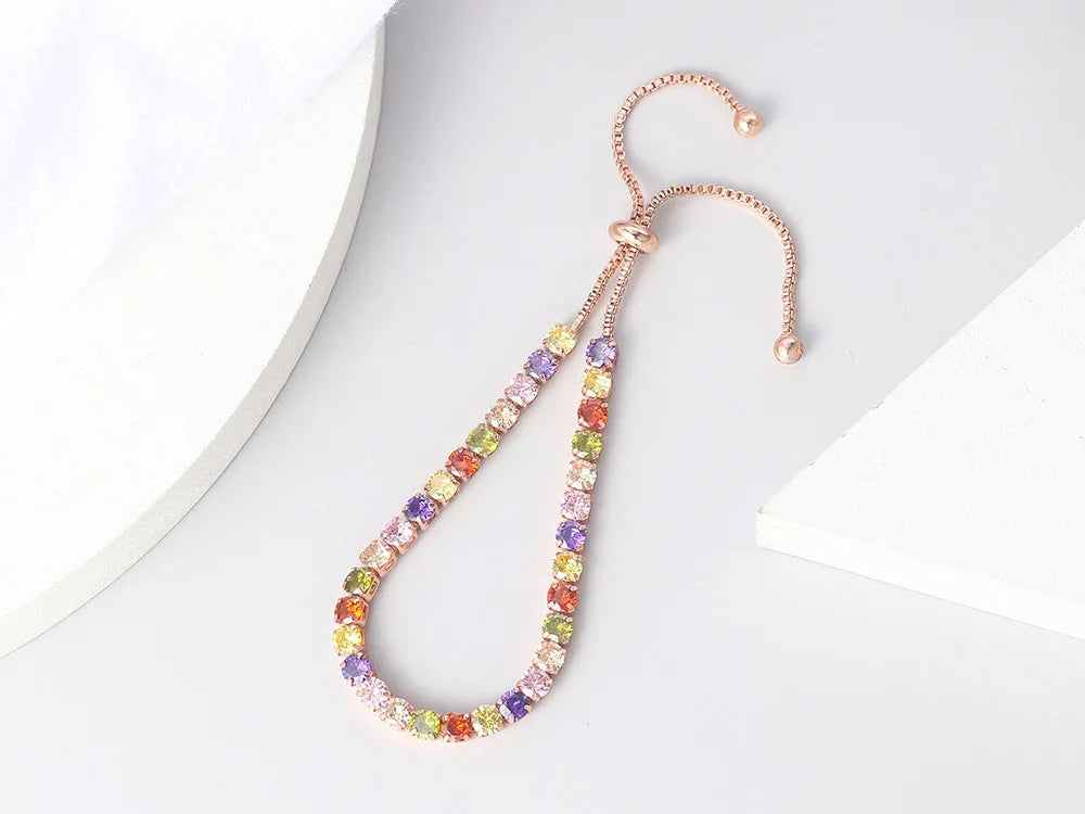 Adjustable Multicolor Tennis Bracelets for Women - Ladies  Rainbow Colorful Zircon Charm Bracelet