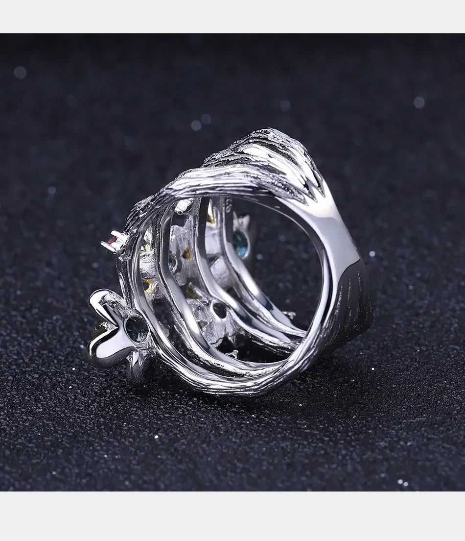 925 Sterling Silver Handmade Ring -  0.96Ct Natural Rhodolite Garnet Plum Blossom Flower Rings