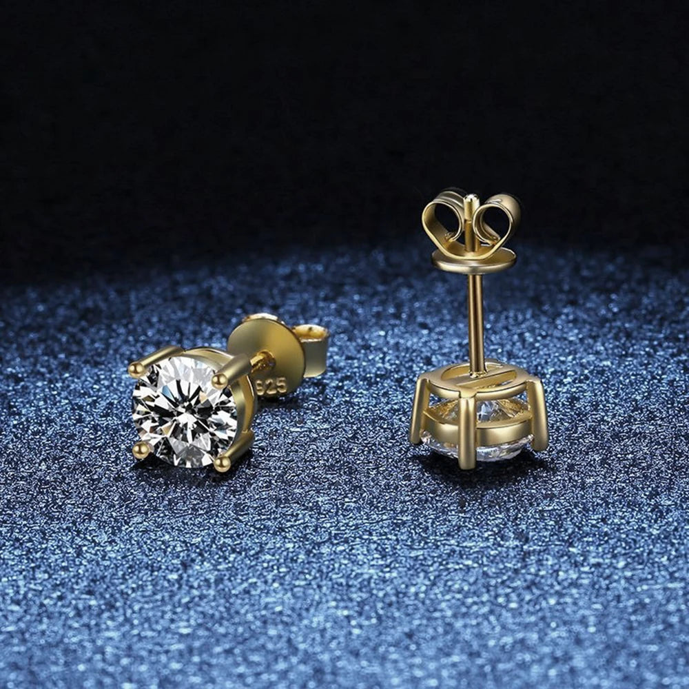 Classic Sterling Silver 925 - Gold Silver Four Claw Stud Earrings for Women