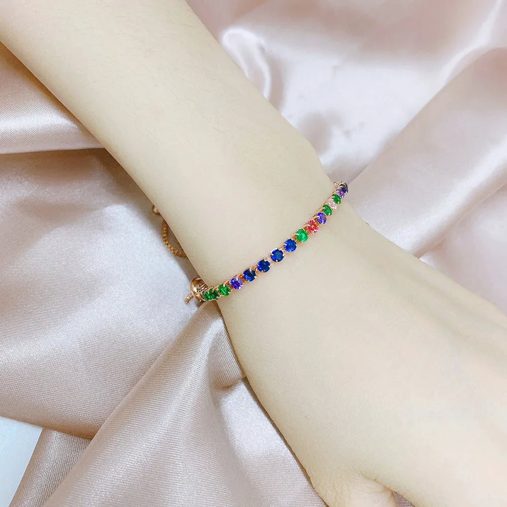 Adjustable Multicolor Tennis Bracelets for Women - Ladies  Rainbow Colorful Zircon Charm Bracelet