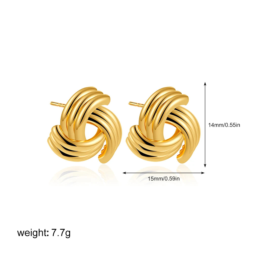 Fashion Glossy Three-Layer Textured Intersecting Knot Earrings for Women - Gold Color Stainless Steel Earring V