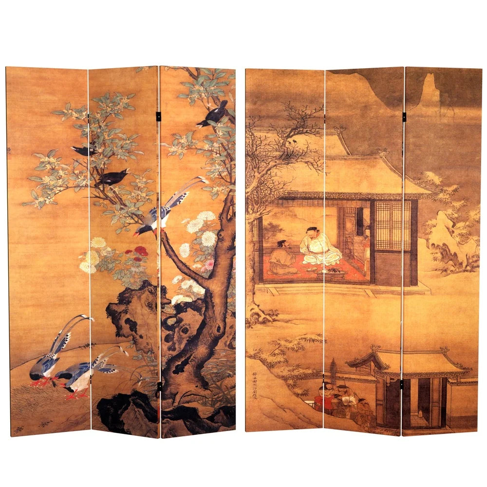 6ft Tall Double Sided Chinese Landscapes Canvas Room Divider