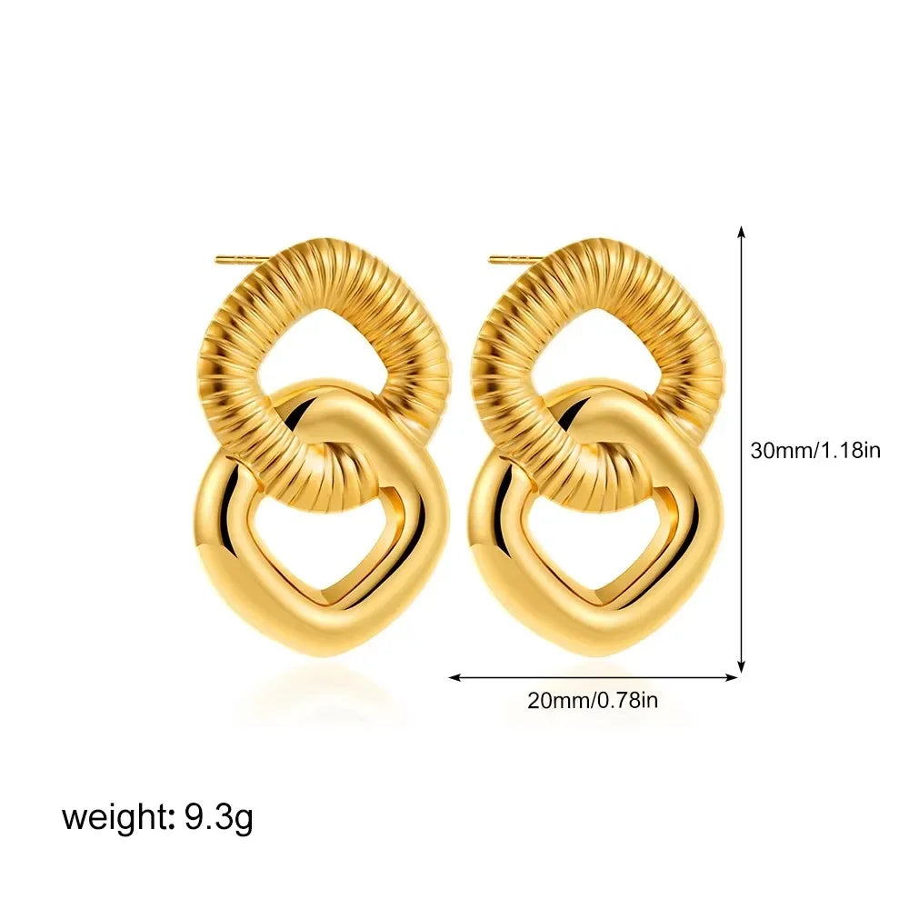 Fashion Glossy Three-Layer Textured Intersecting Knot Earrings for Women - Gold Color Stainless Steel Earring V