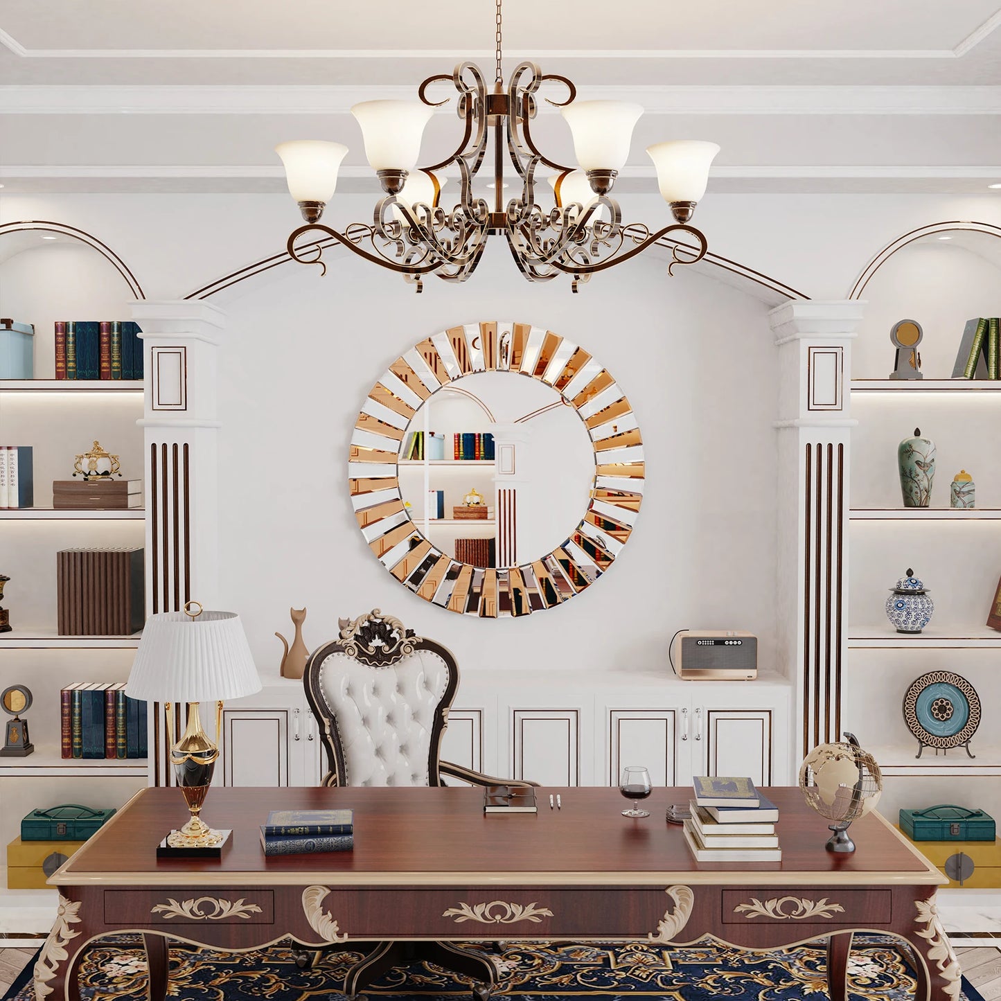 Round Wall Mirror Decorative Edge Glass