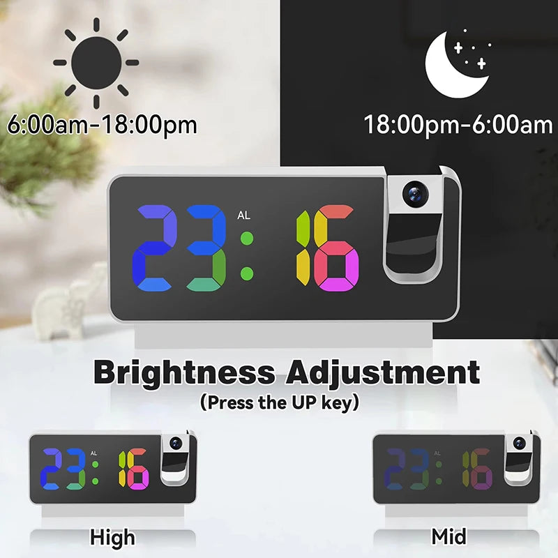 Projection Alarm Clock-  Desk Clock with Large Color LED Display - Rotatable Ceiling/Wall Projector for Bedroom, Office, Bathroom