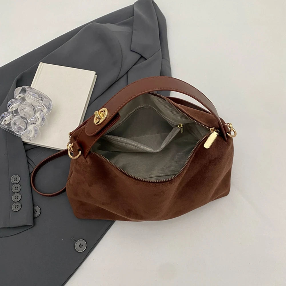 Women Suede Shoulder Bag Adjustable Strap - Crossbody Bag With Inner Pocket Handbag