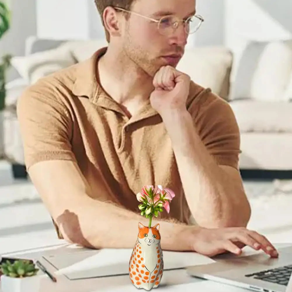 Polka Dot Cat Flower Vase - Dot Pattern Resin Cat Vase - Cat Vase For Home Bookshelf Shelf Decoration Tiny Animal Vases