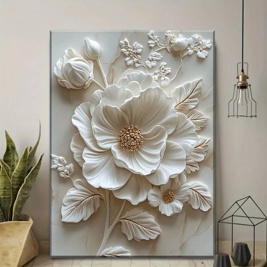 White Flower Pattern -  Canvas - Wall Mounted