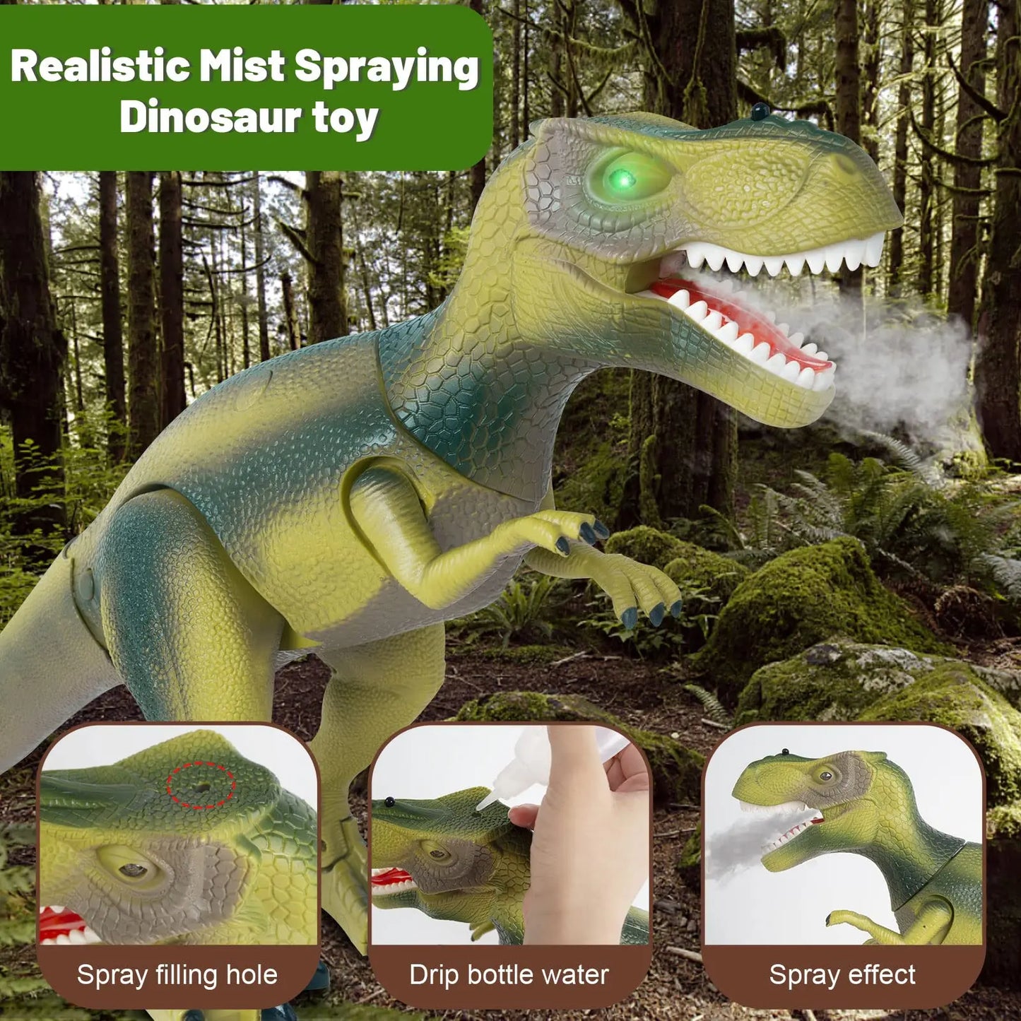 Remote Control Dinosaur - Toy Spray Walking Tyrannosaurus - Rex Roaring LED Light - Children Dinosaur