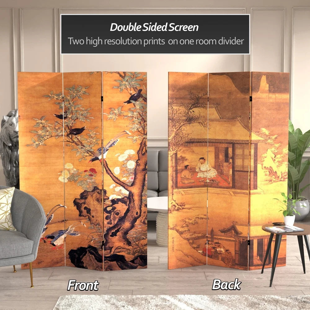6ft Tall Double Sided Chinese Landscapes Canvas Room Divider