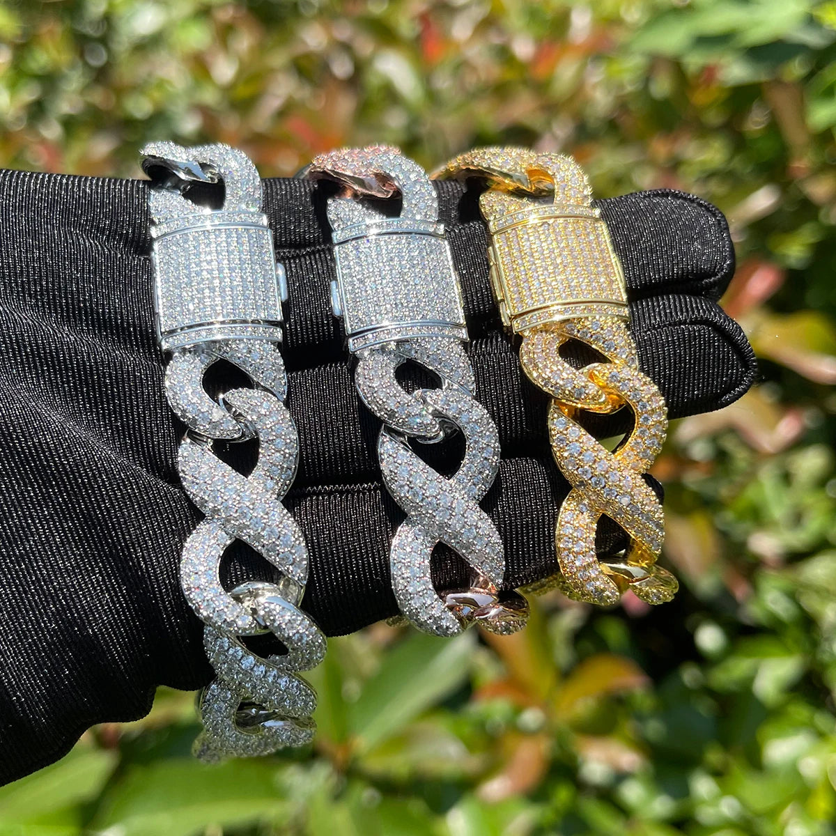 Bubble Letter Iced Out Infinity Bracelets for Men - Real Gold Plated Cubic Zirconia  Jewelry