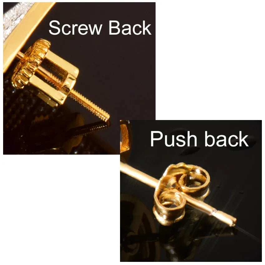 10MM Square Zircon Earring Gold,  silver Color - Men Women Screw Stud Earrings
