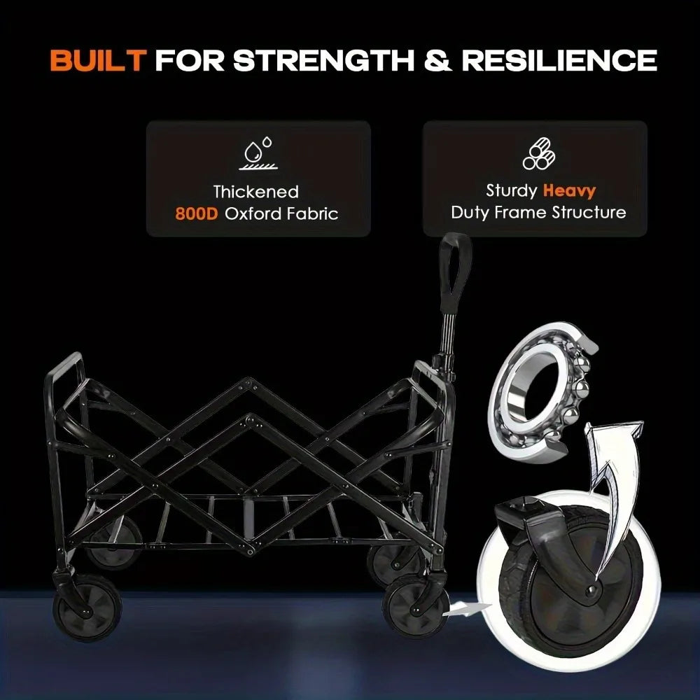 330/450LB Heavy Duty Foldable Utility  Wagon With Terrain Car storage car Wheels, Side Pockets,