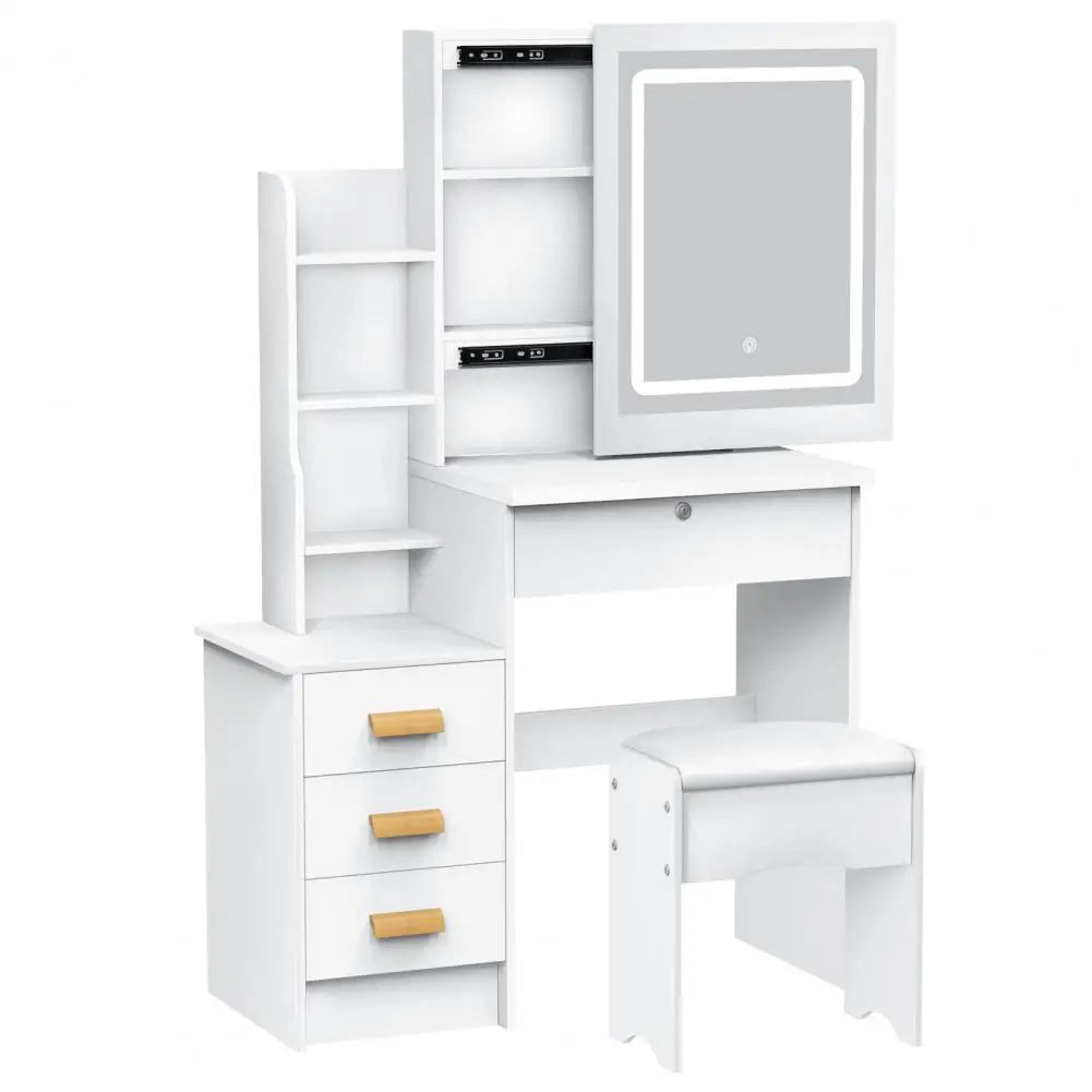 Makeup Vanity With Drawers Shelves With Sliding Mirror And Lights,