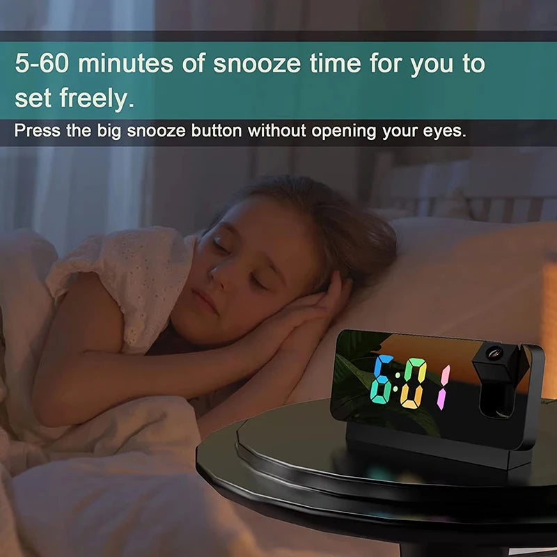 Projection Alarm Clock-  Desk Clock with Large Color LED Display - Rotatable Ceiling/Wall Projector for Bedroom, Office, Bathroom