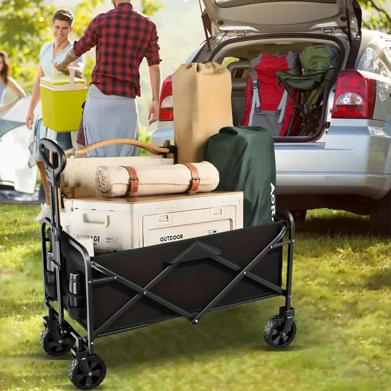 330/450LB Heavy Duty Foldable Utility  Wagon With Terrain Car storage car Wheels, Side Pockets,