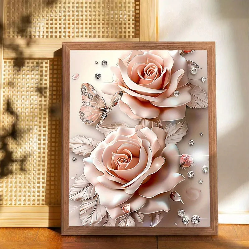 Creative Wall Art  Pink Rose Butterfly Canvas