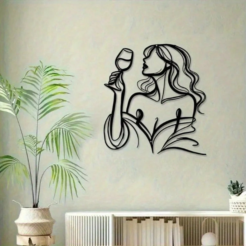 Long-Haired Lady - Raised Glass Metal Wall Sculpture -Waterproof,Rust-Resistant & Christmas Gift,- Bedroom Decor