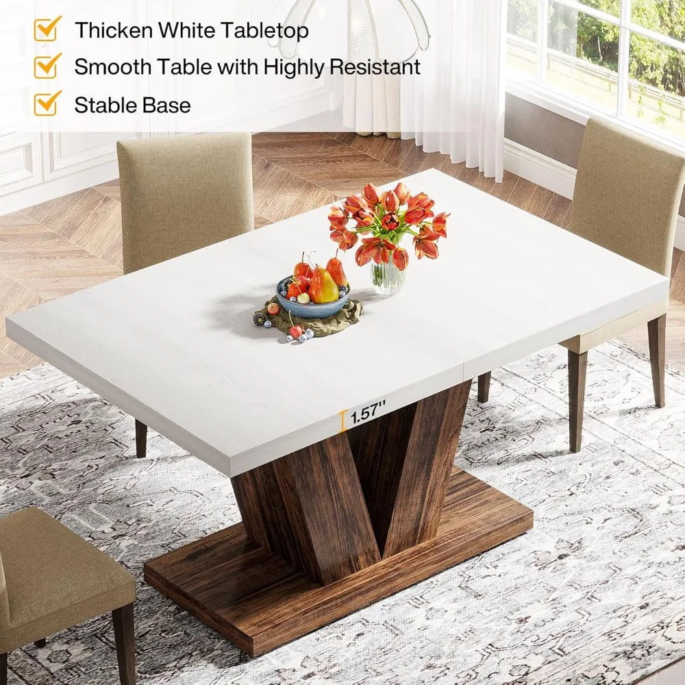 47-Inch Dining Table for 4, - White Kitchen Dinner Table with Heavy Duty Pedestal,