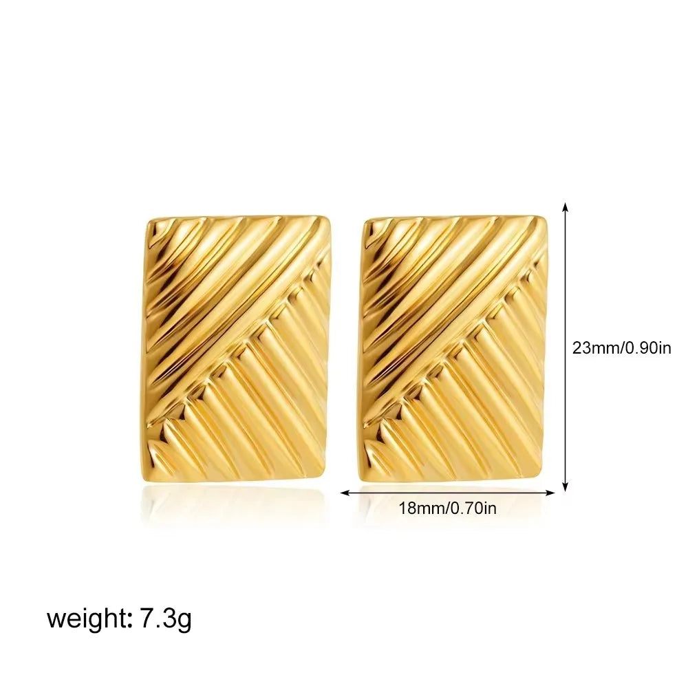 Fashion Glossy Three-Layer Textured Intersecting Knot Earrings for Women - Gold Color Stainless Steel Earring V