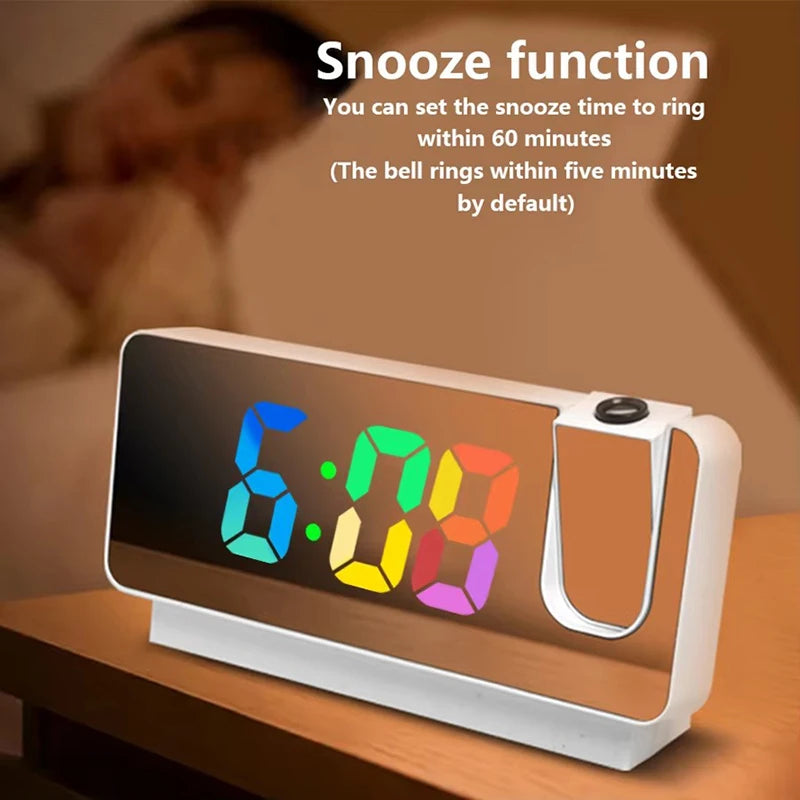 Projection Alarm Clock-  Desk Clock with Large Color LED Display - Rotatable Ceiling/Wall Projector for Bedroom, Office, Bathroom