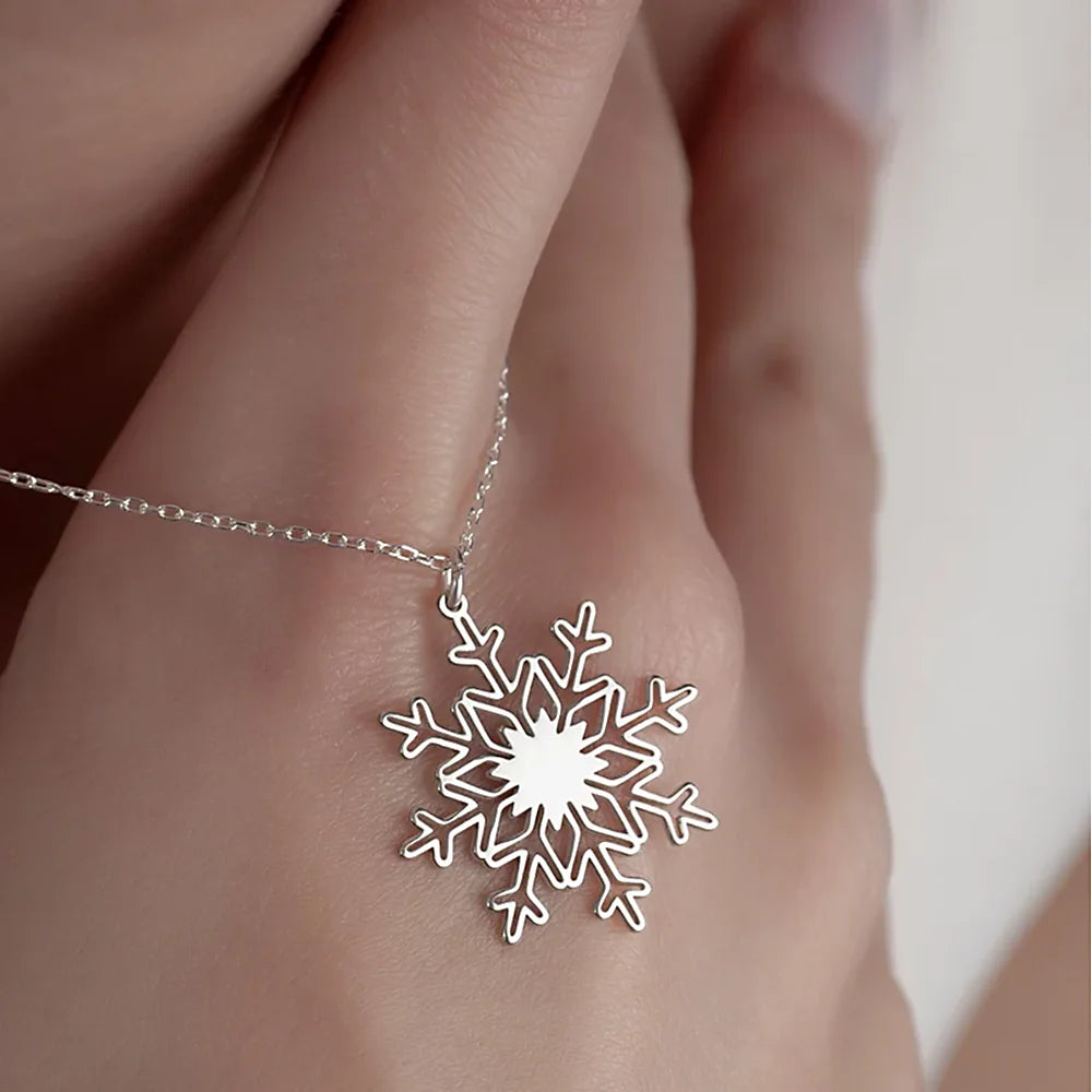 Stainless Steel Ice Snowflake Charm Necklace