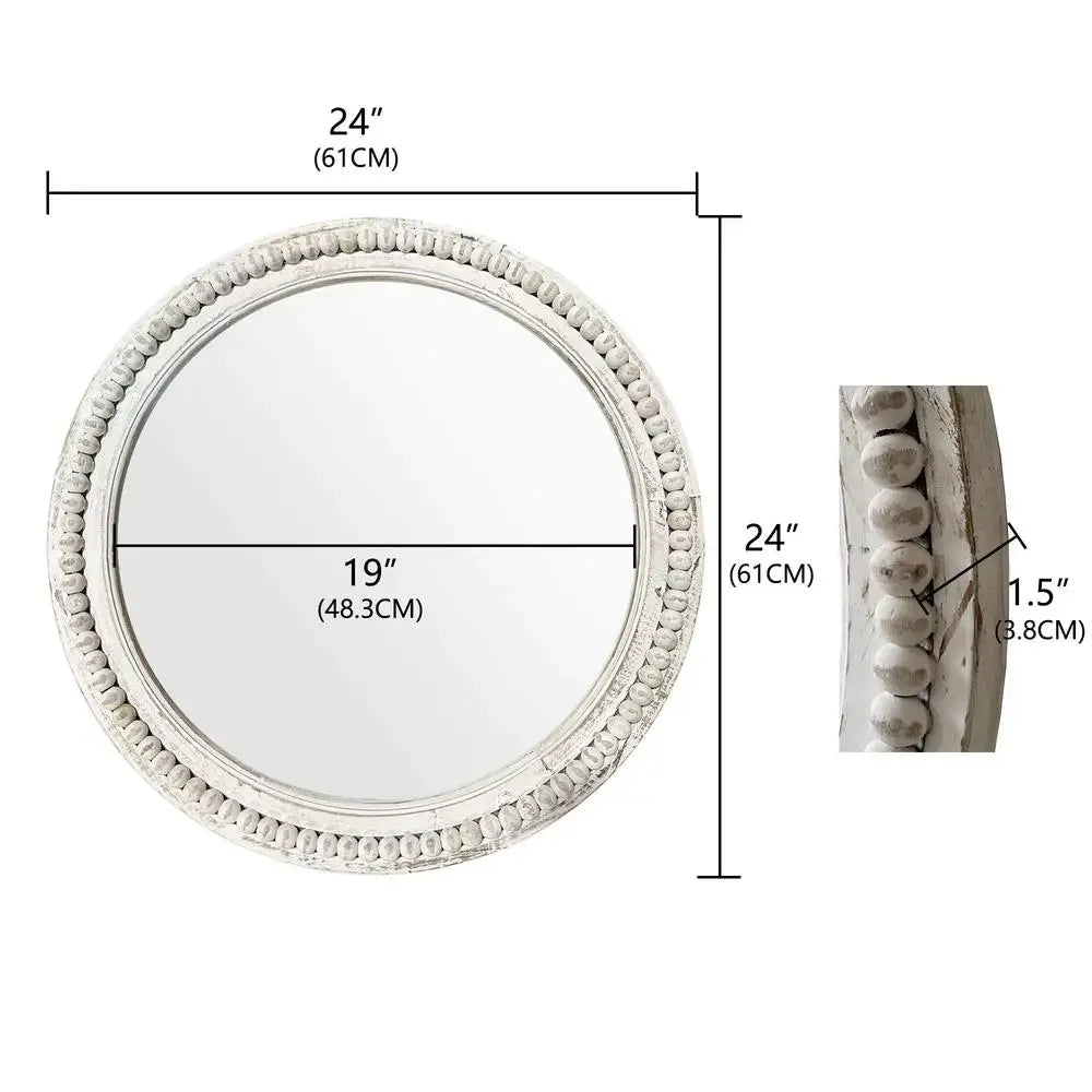 Round Wall Mirror 24 Inch  Beaded Decoration