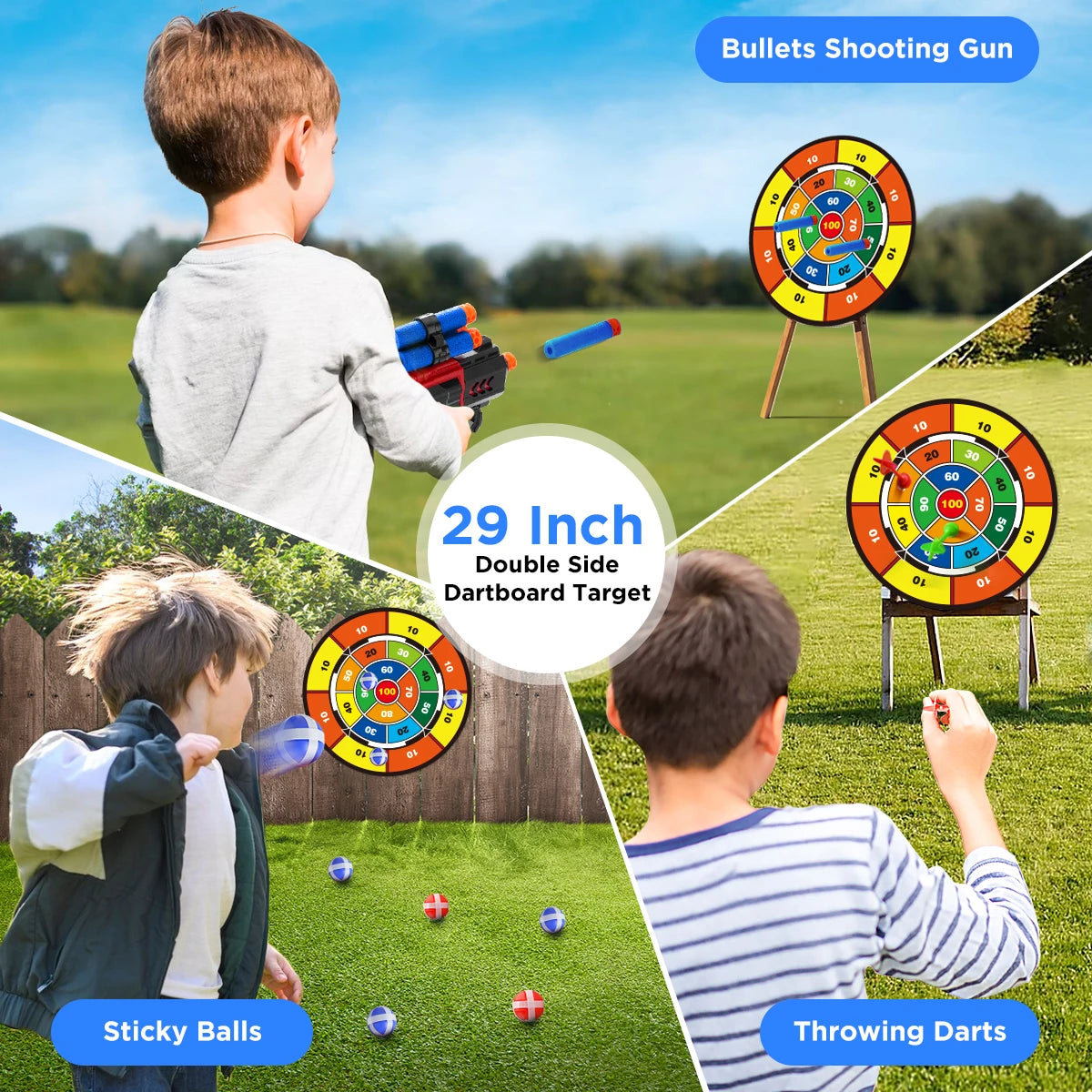 VATOS 2X Bow Arrow + Guns Toy For Kids - LED Light Up Archery with Suction Cup Stand - Target Dart Board Indoor Outdoor Game Toys