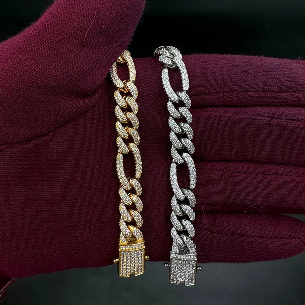 Figaro Bracelet Prong Setting - Real Gold Plated  Jewelry