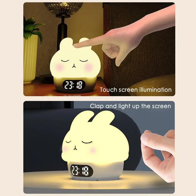 Bunny Alarm Clock Sleep Training Night Lights Rabbit Silicone Pat Light Rabbit Digital Alarm Clock Fun Rabbit Wake up Lamp