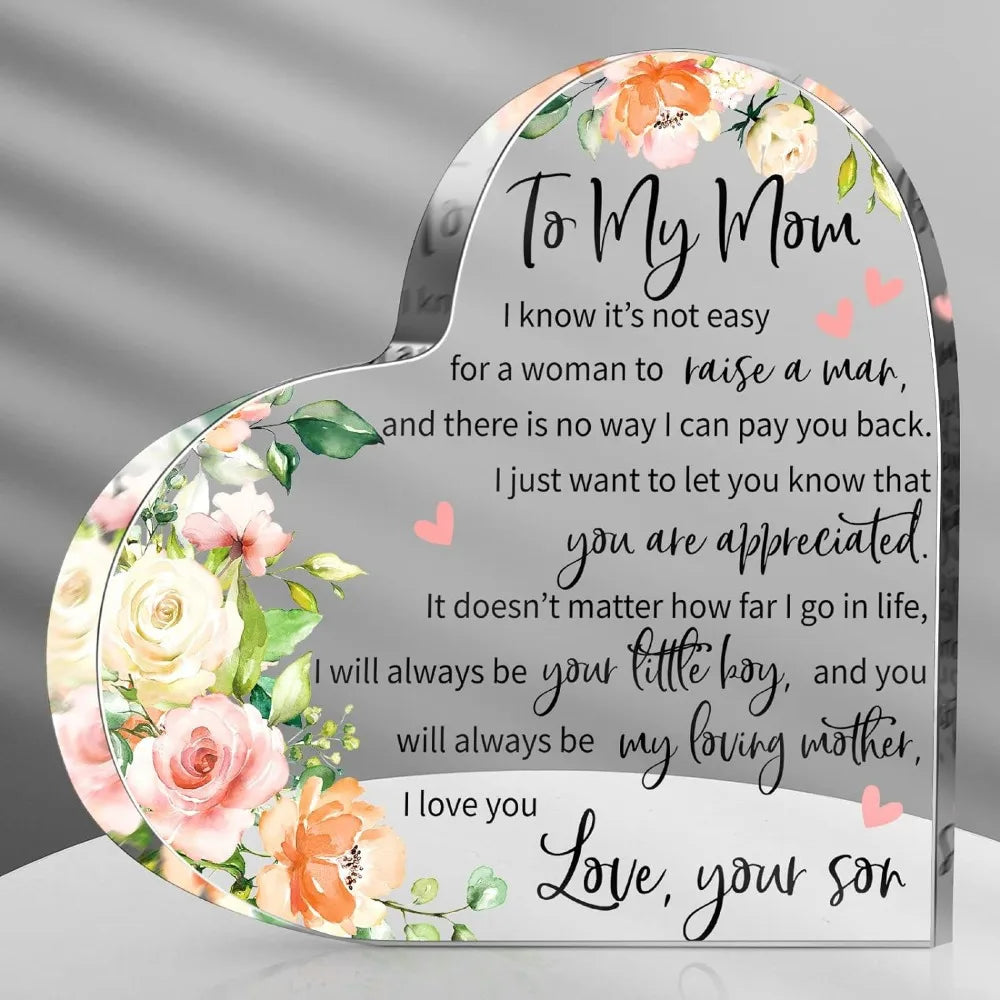 Mom Acrylic Heart Plaque: Birthday/Mother's Day/Christmas/Valentine's Gift from Son/Daughter.
