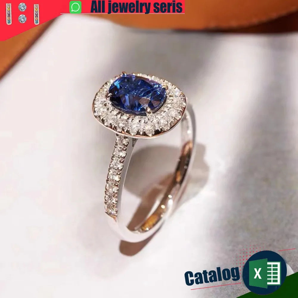 Elegant Navy Blue Silver Plated Ring Full Micro Setting CZ Stone -  Adjustable Band for Women
