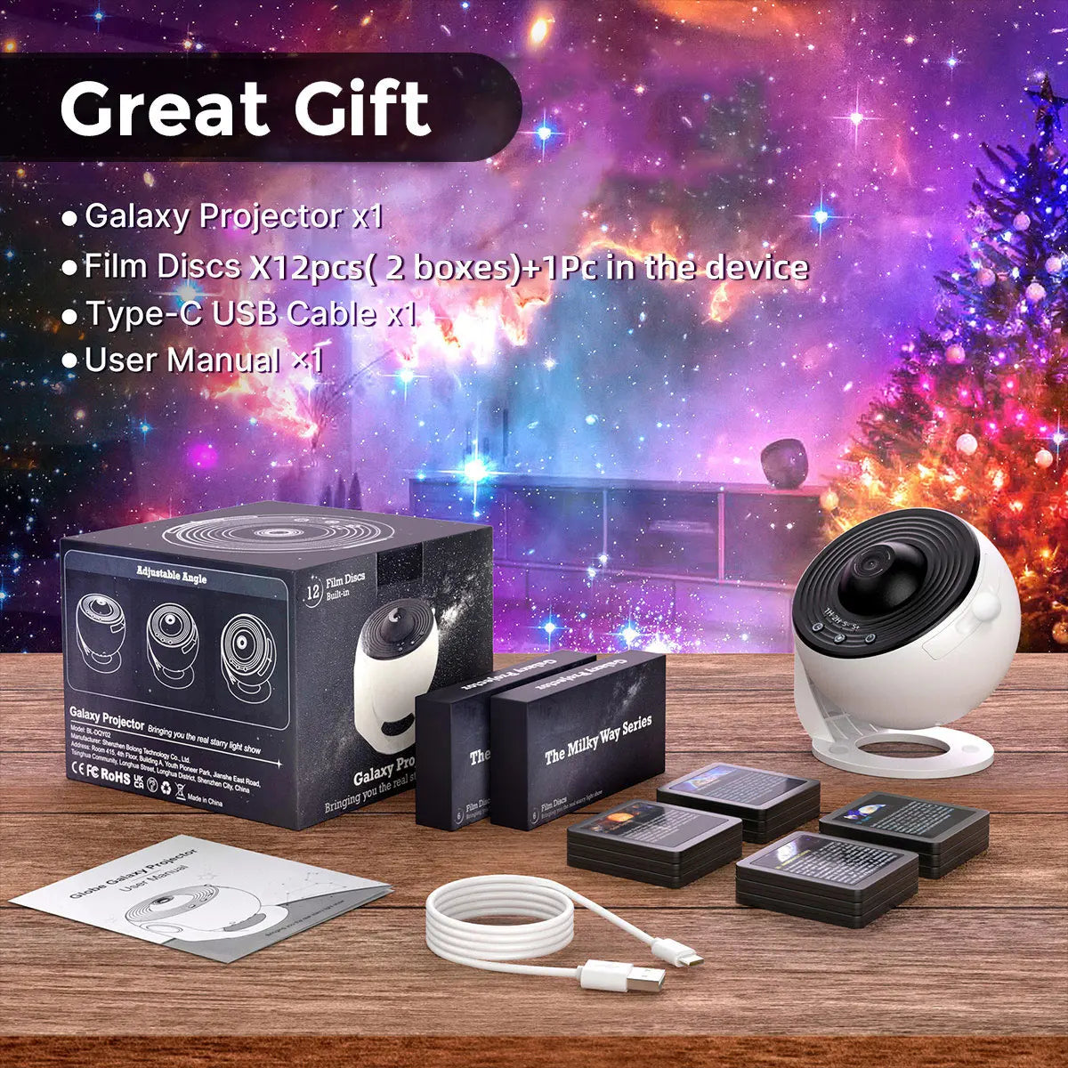 13 In 1 Galaxy Ultral Star Projector HD Image - Area LED Night Light, - 13 Film Discs,360° Rotate for