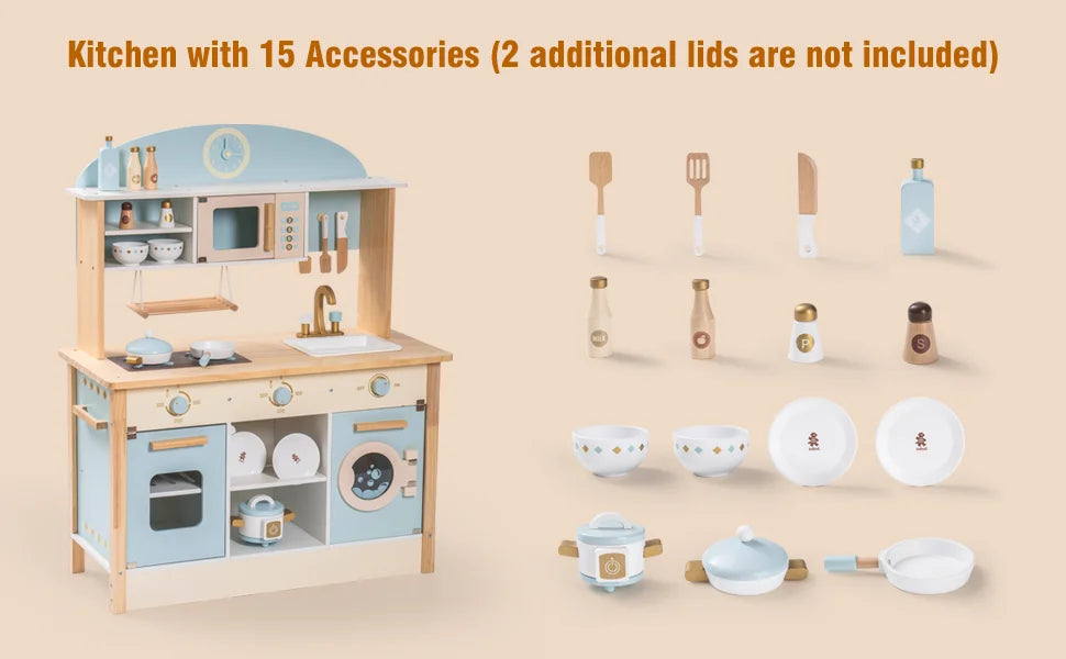 Wooden Kitchen for Kids - Play Kitchen with Plenty of Play Features