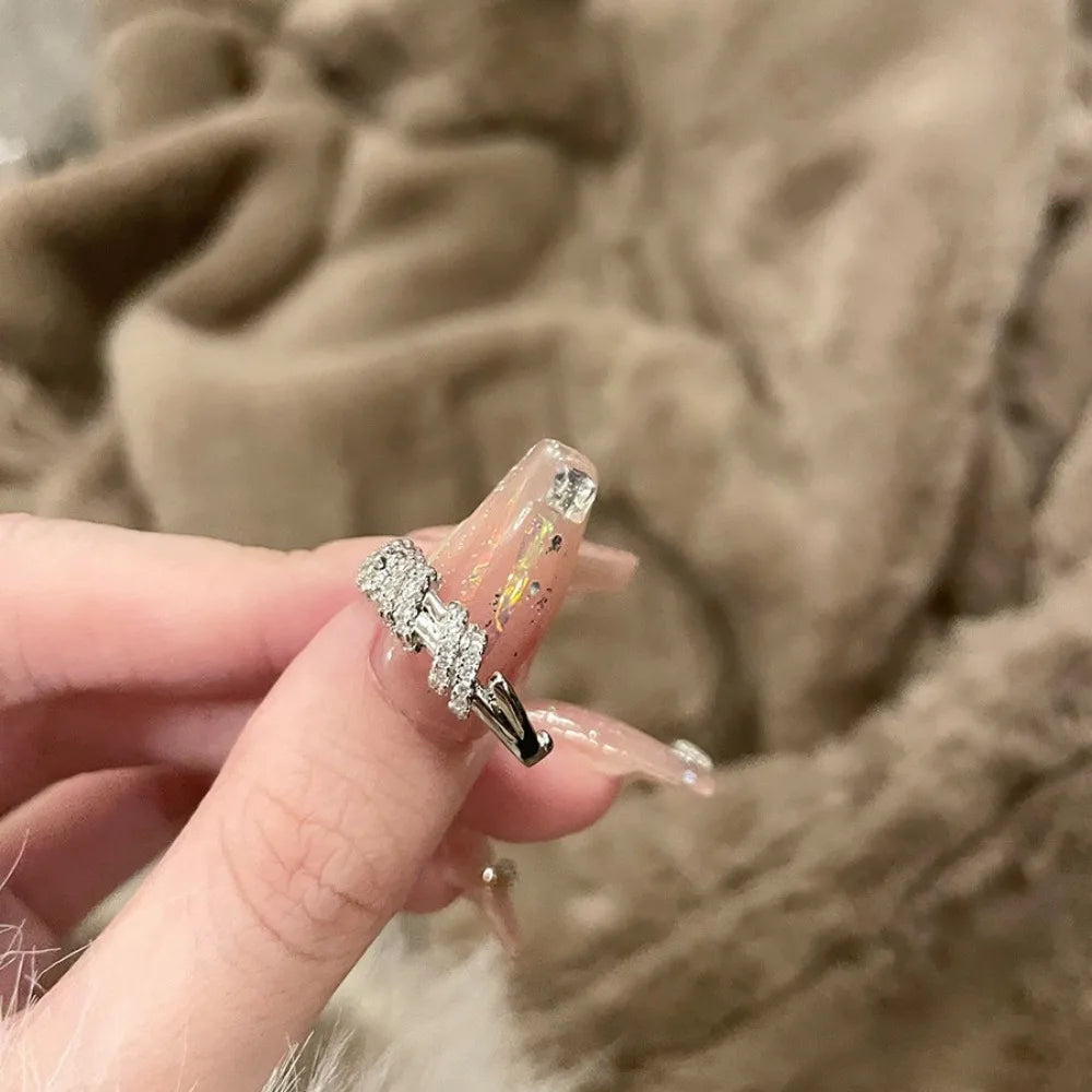 Vintage Wrap Adjustable Ring Silver Plated Cubic Zirconia - Elegant Stacking Ring for Women