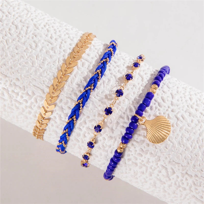4pcs/set Bohemia Shell Bracelets for Women -  Metal Chain Bangles