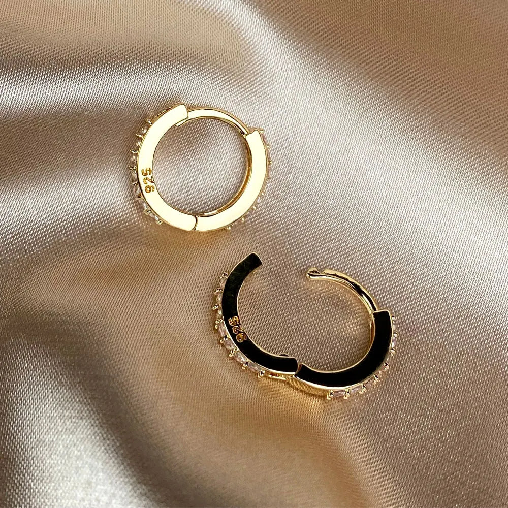 1Pair Stainless Steel Minimal Hoop Earrings - Crystal Zirconia -Small Huggie Thin Cartilage Earrings