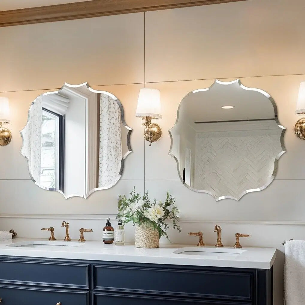 Wall Mirror Scalloped Frameless Beveled Edge