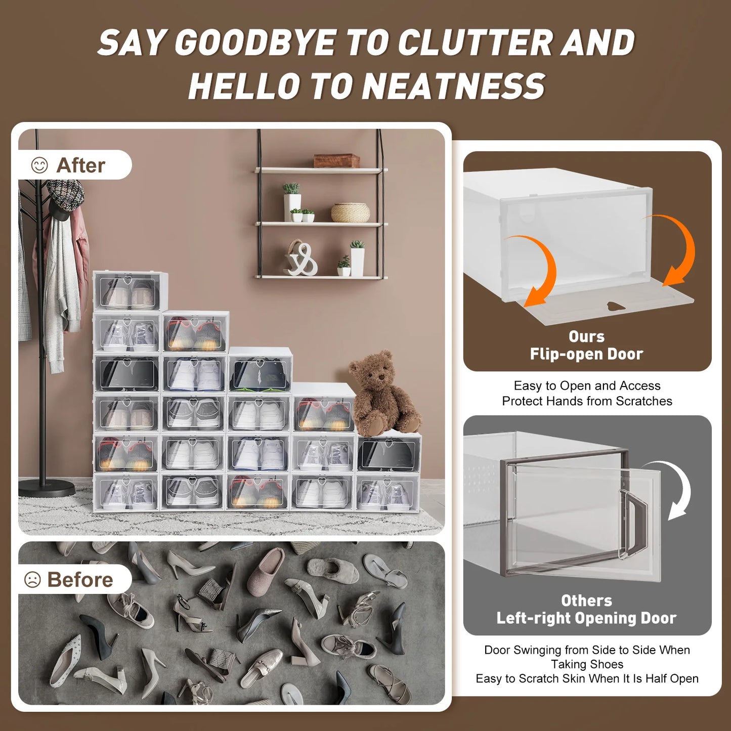 20X Clear Plastic Shoe Storage - Box Stackable Foldable Boxes