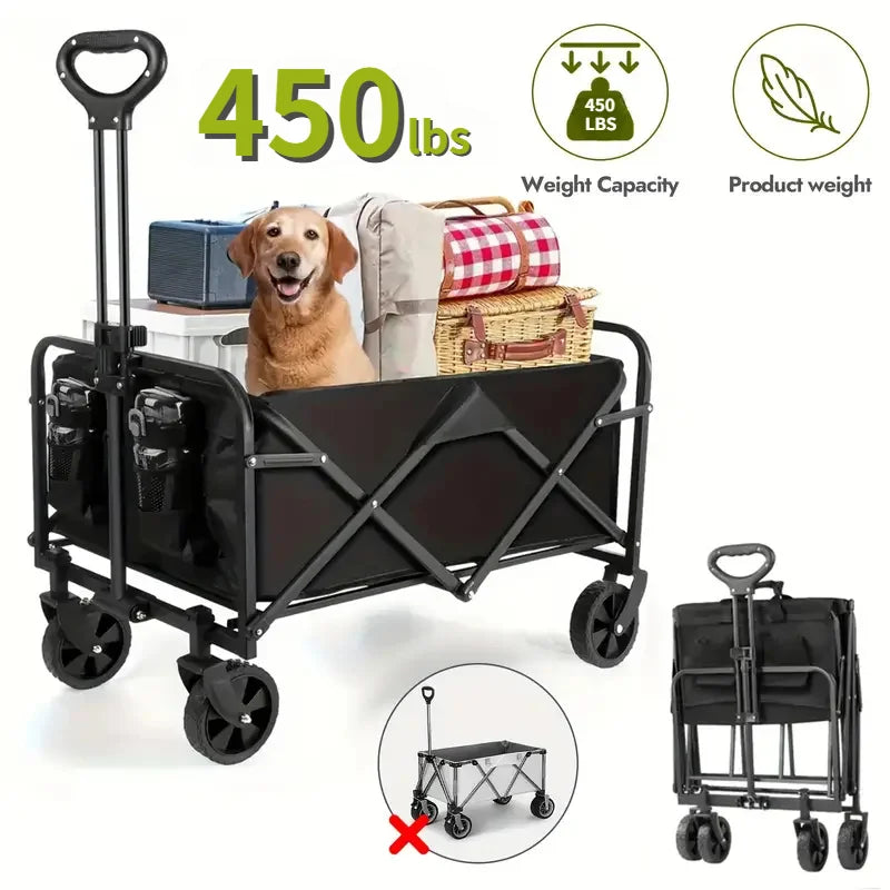 330/450LB Heavy Duty Foldable Utility  Wagon With Terrain Car storage car Wheels, Side Pockets,