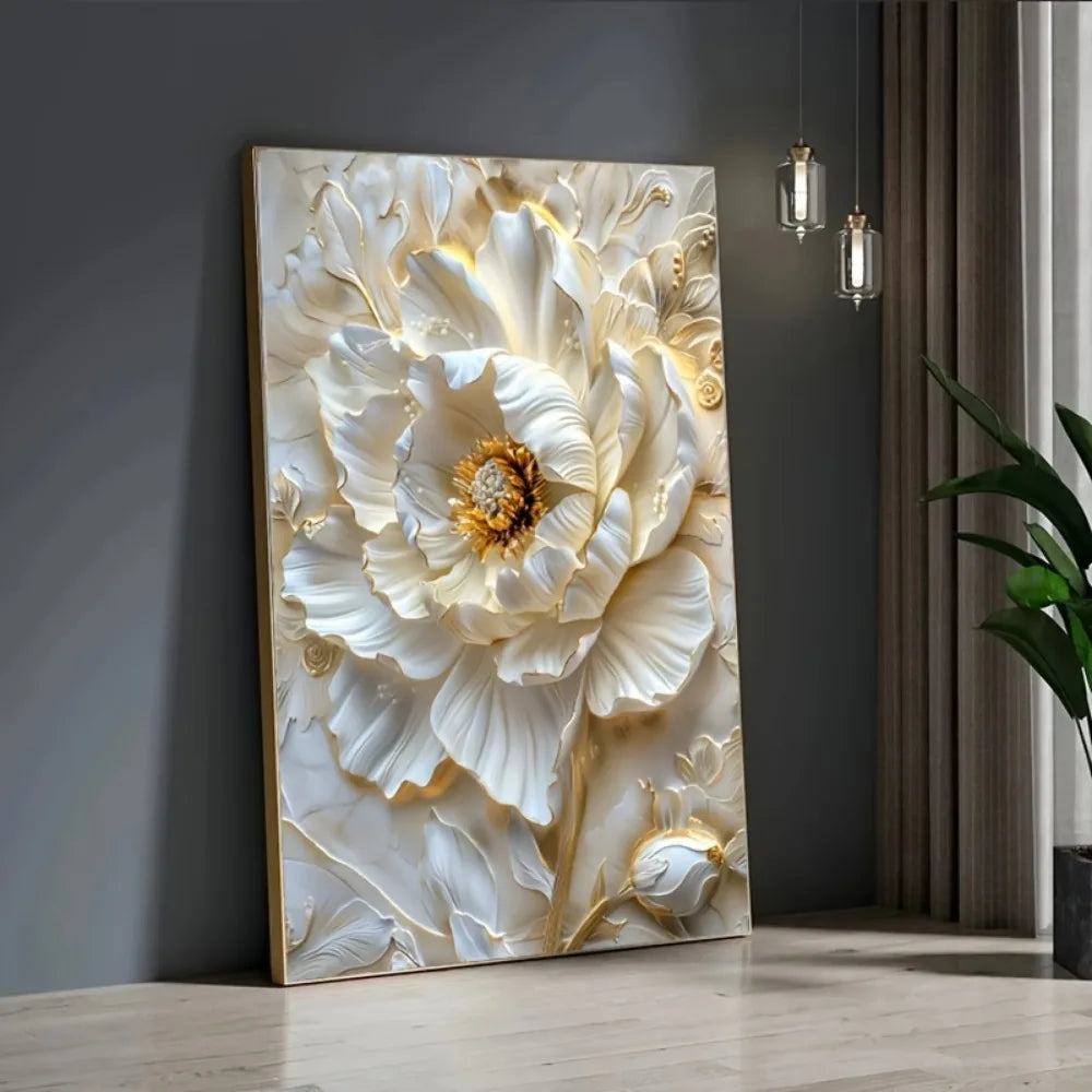 1pc modern abstract floral canvas art prints, frameless white floral