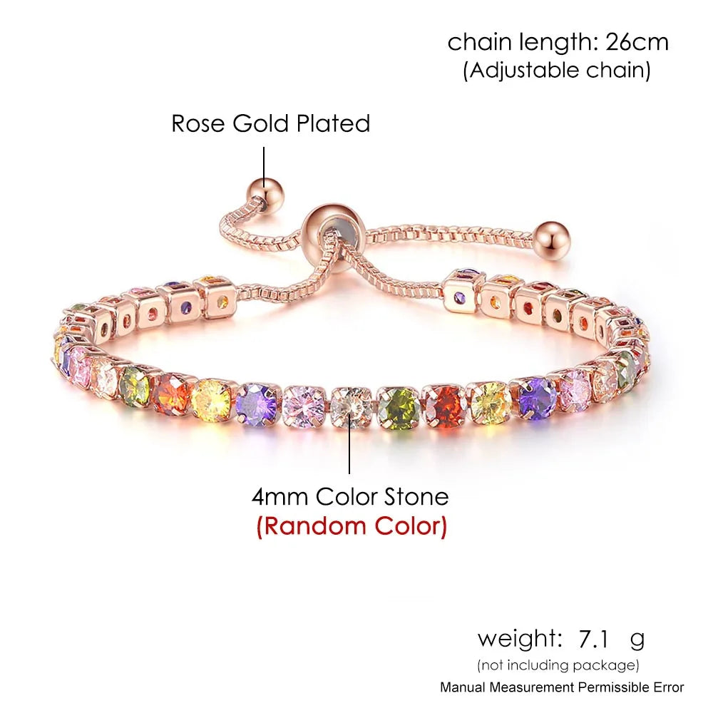 Adjustable Multicolor Tennis Bracelets for Women - Ladies  Rainbow Colorful Zircon Charm Bracelet